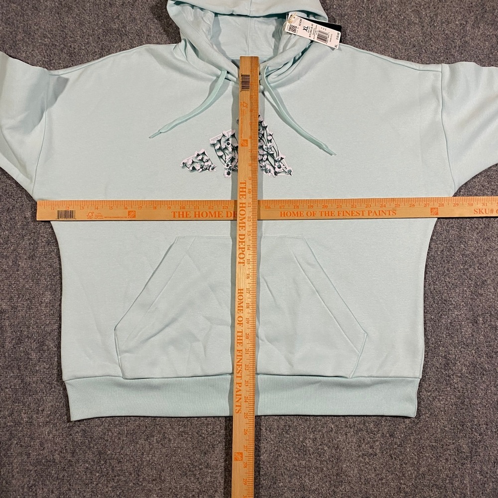 Adidas Trefoil Floral Logo Hoodie Womens XL Halo Mint Blue Flowers Pullover - Picture 10 of 16